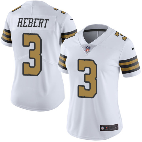 Women's Limited Bobby Hebert Nike Jersey White - #3 Rush NFL New Orleans Saints